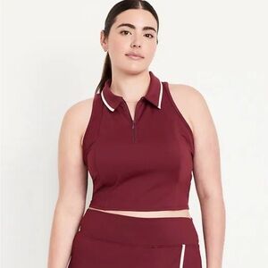 Old Navy Burgundy Collared Zip-Front Athletic Tank Top
